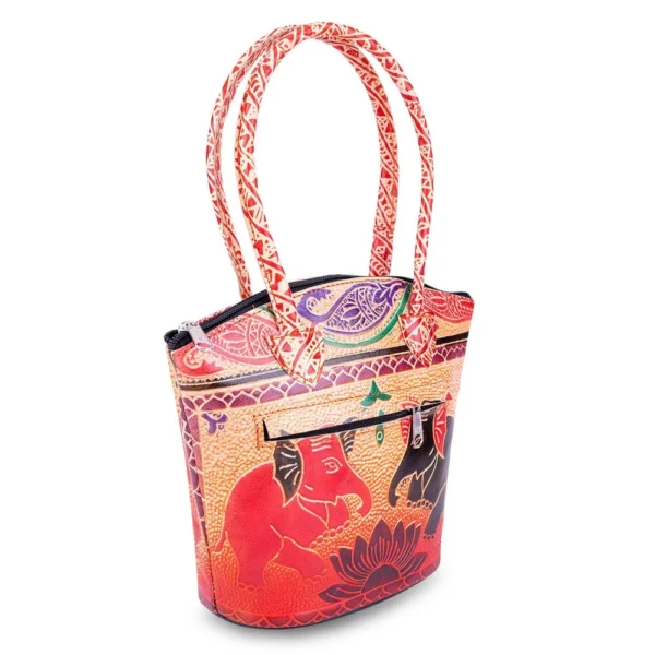 Handcrafted Shantiniketan Leather Handled Ethnic Printed Shopping Bag: Perfect Blend of Art and Utility - Image 6