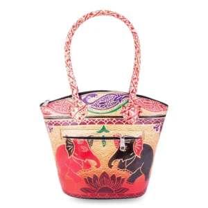 Handcrafted Shantiniketan Leather Handled Ethnic Printed Shopping Bag: Perfect Blend of Art and Utility