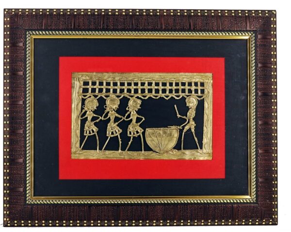 Handcrafted Dhokra Art Frame: Capturing the Essence of Tribal Celebration