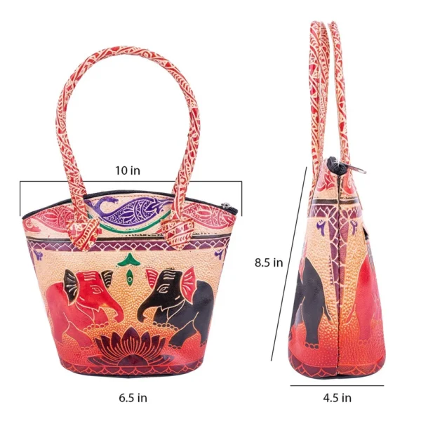 Handcrafted Shantiniketan Leather Handled Ethnic Printed Shopping Bag: Perfect Blend of Art and Utility - Image 3
