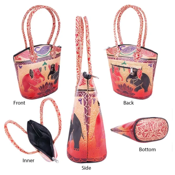 Handcrafted Shantiniketan Leather Handled Ethnic Printed Shopping Bag: Perfect Blend of Art and Utility - Image 2